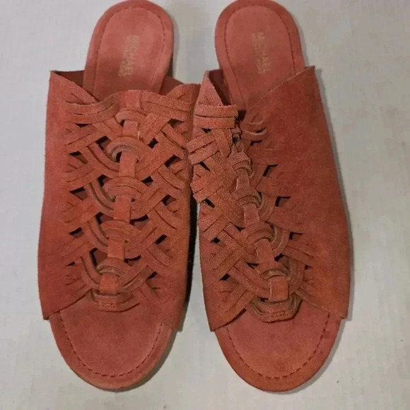 Michael Kors Westley Orange Suede Platform Open Toe Shoes SZ 9.5 - Picture 1 of 7